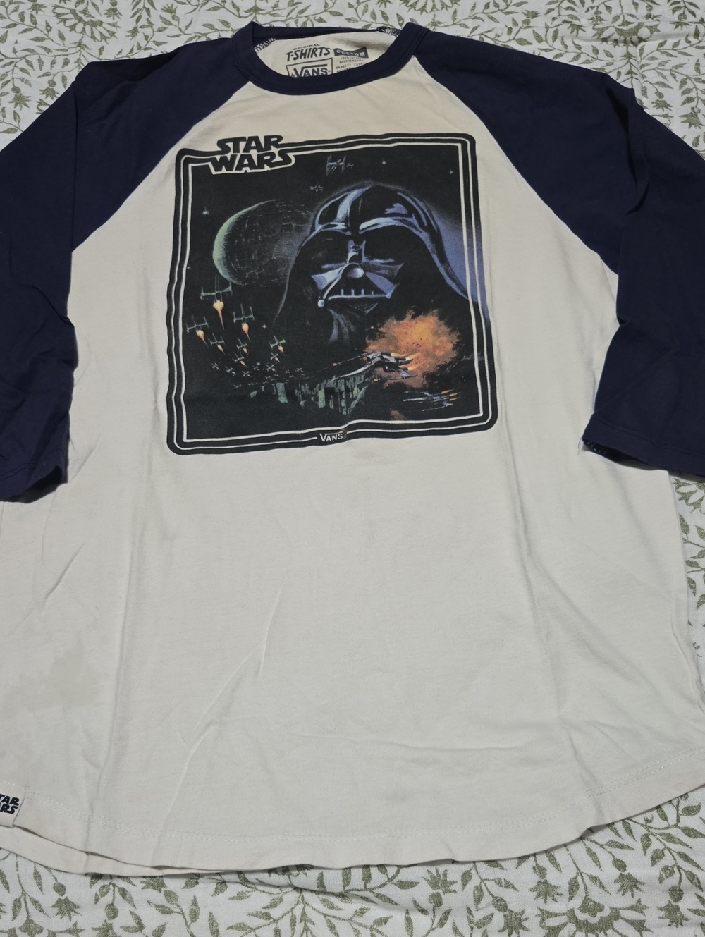 Vans Star Wars Raglan Tee in Navy & Cream with Darth Vader Graphic